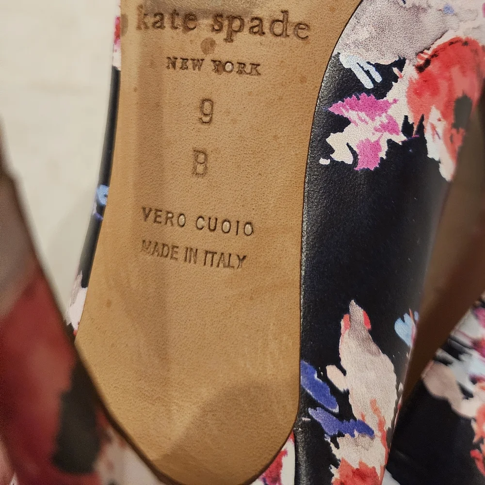 Kate Spade Leather Pumps Licorice Floral Made Italy Shoes Sz.9